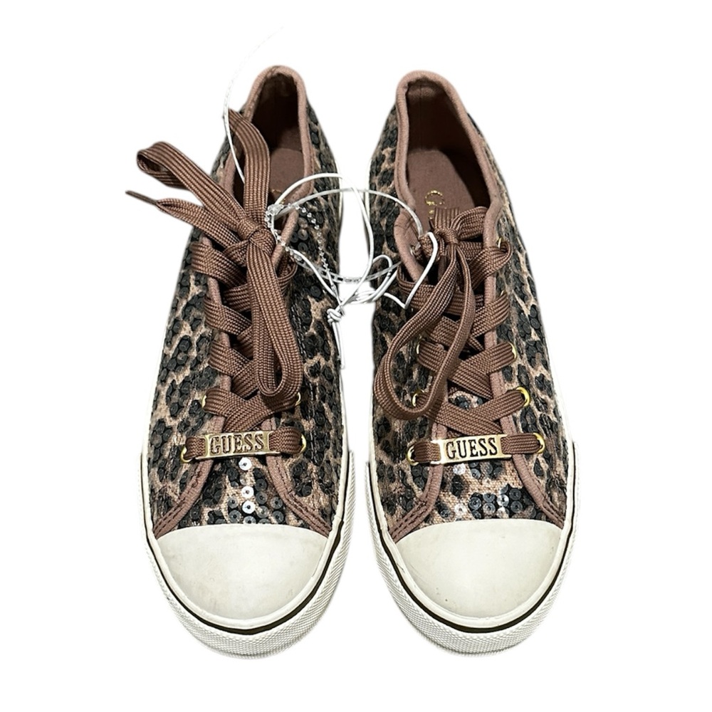 Guess Women’s Sneakers Leopard Print Sequins Logo Fashion Casual Brown Beige 7